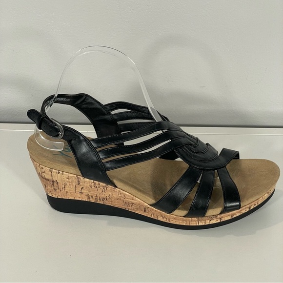YUU Black Faux Leather Strap Cork Wedge Slingback Platform Sandals Sz 11 M - Picture 4 of 11
